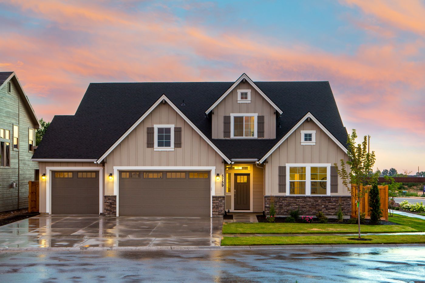 New suburban home in Westpark, Roseville, CA at dusk